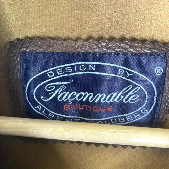 Faconnable Bomber Jacket Coat Mens Medium Leather Brown Vintage Retro Hipster - Picture 10 of 10